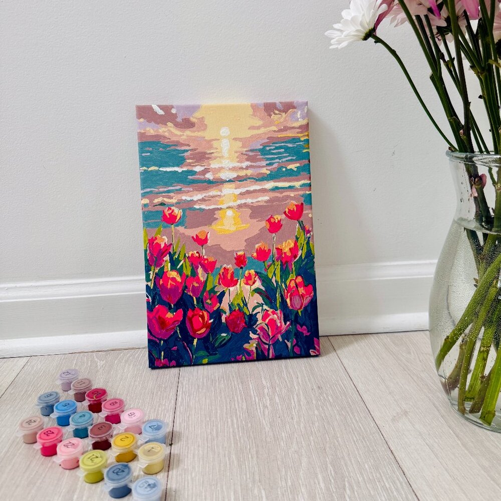 Handmade Tulip Sunset Painting – Original Acrylic Art" 8 x 12"